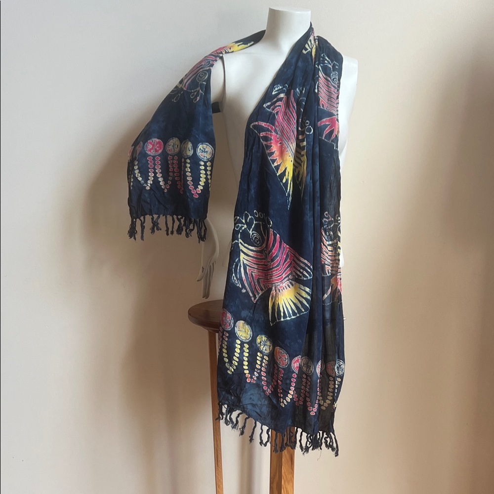 Bali moon Tropical 🐠 Navy Blue and Multicolor tie dye Scarf swim wrap